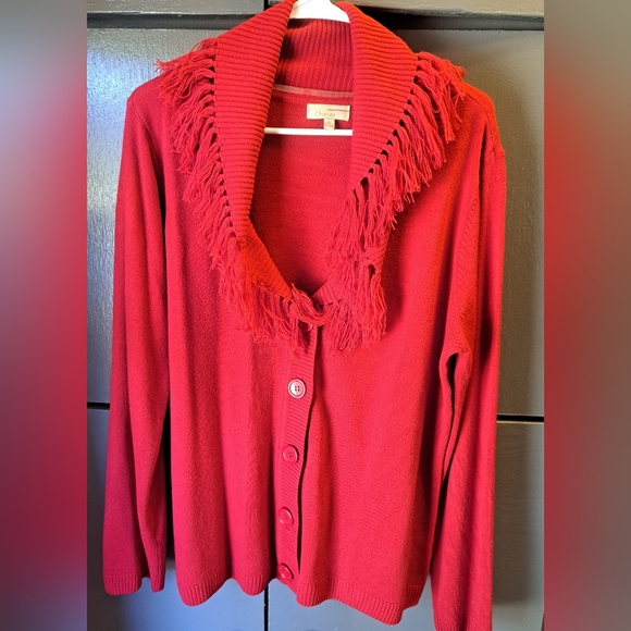 New wt Choices by Notations Red Fringe Shawl Collar Cardigan Sweater XL - Picture 3 of 11